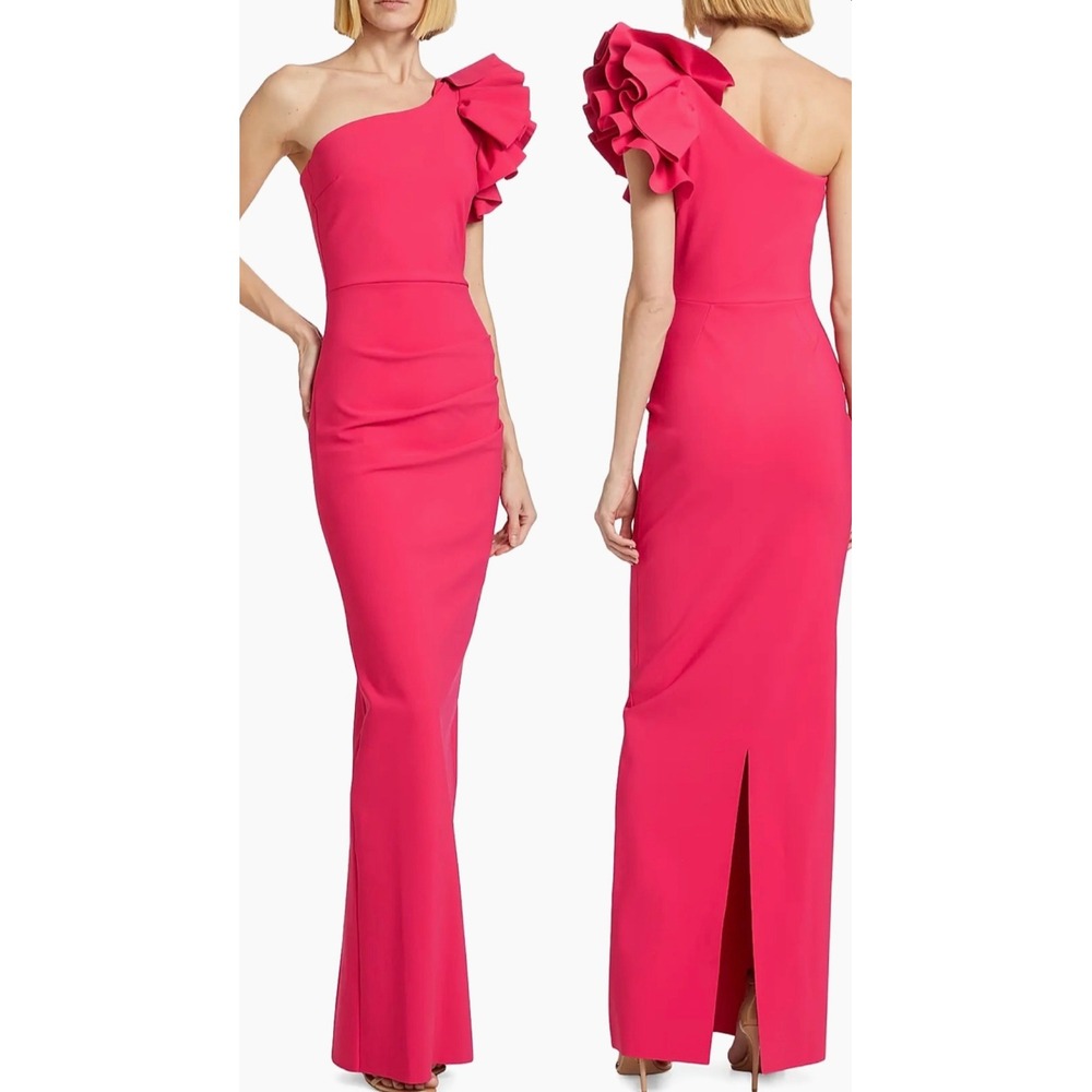 Chiara Boni La Petite Robe Umar One‎ Shoulder Ruffle Gown Raspberry 48 IT 12 US